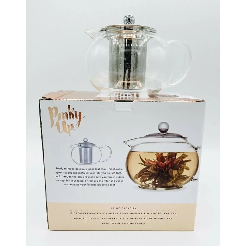 Pinky Up Candace Glass Teapot & Metal Infuser 28oz Capacity Loose Leaf Blooming